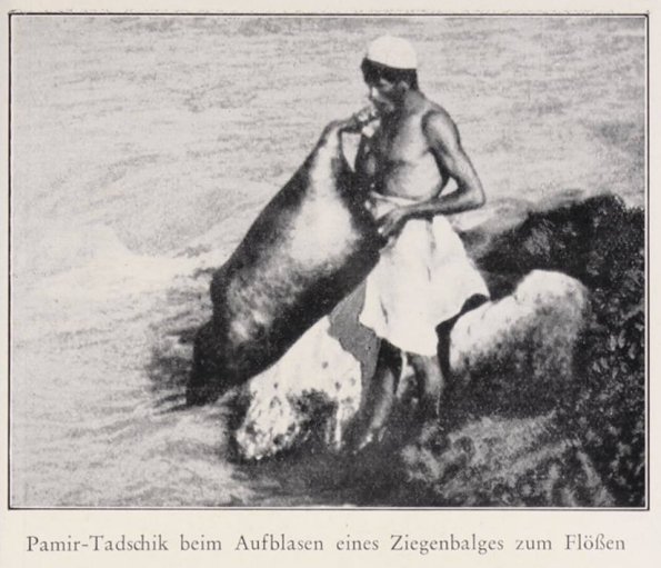 1900 Pamirs Tajik Man Blowing Bull Skin